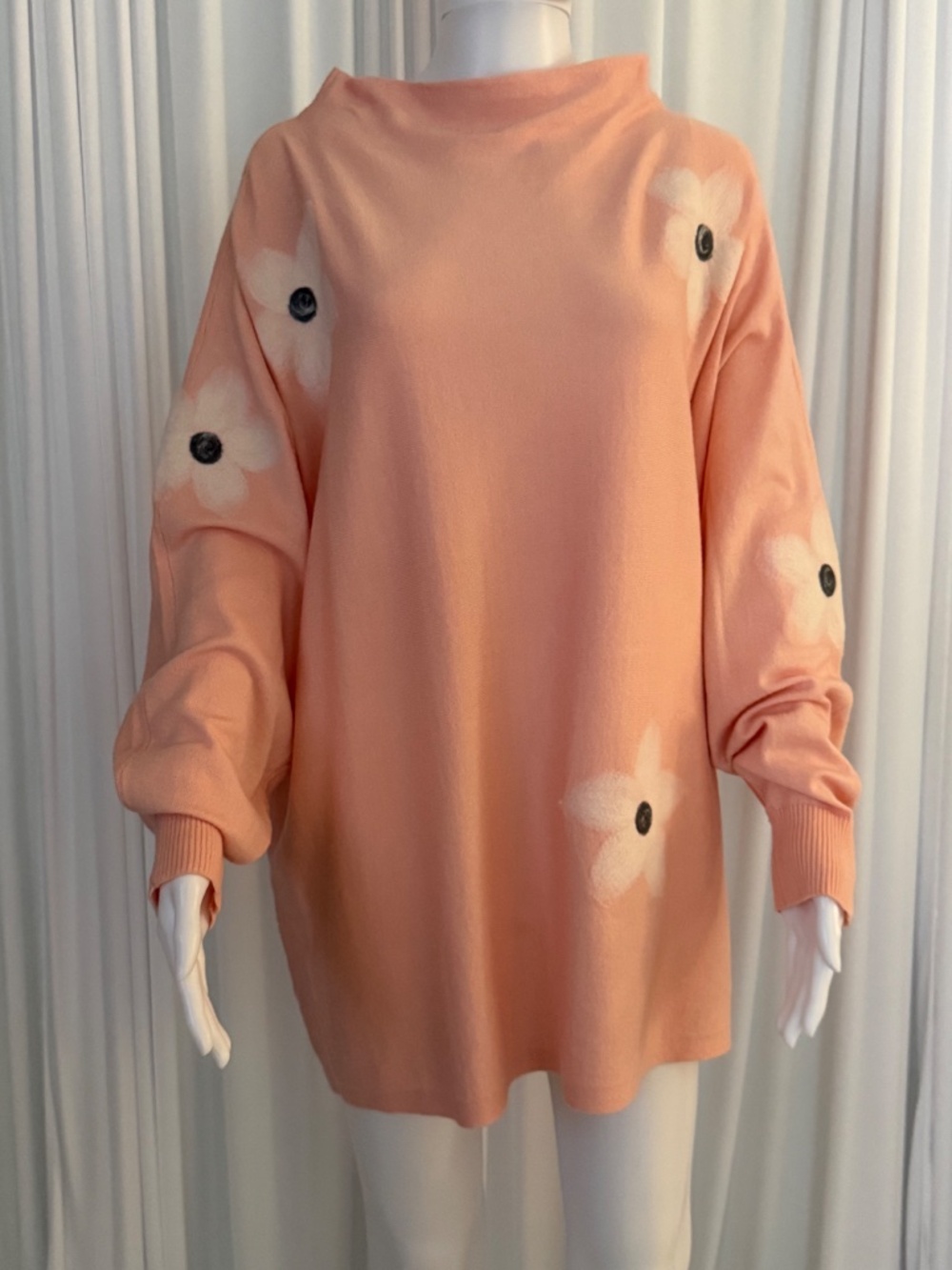 Nina Leonard Soft Floral Tunic Sweater 1X NWOT Peach Lightweight - Picture 2 of 16